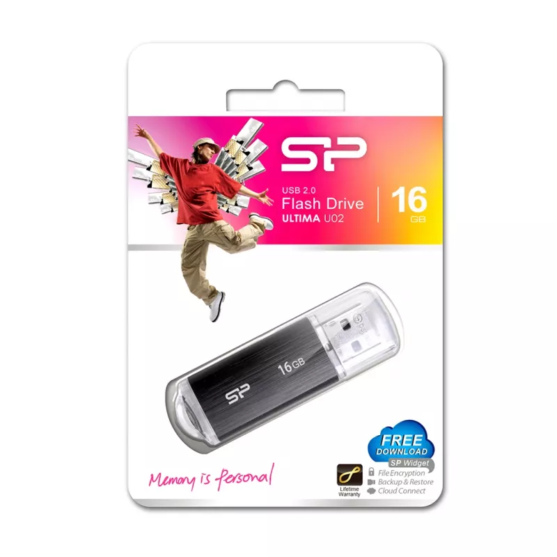 SILICON POWER Ultima U02 - 16GB USB atmintukas - USB 2.0 - Juodas (min. užsakymo kiekis: 30)