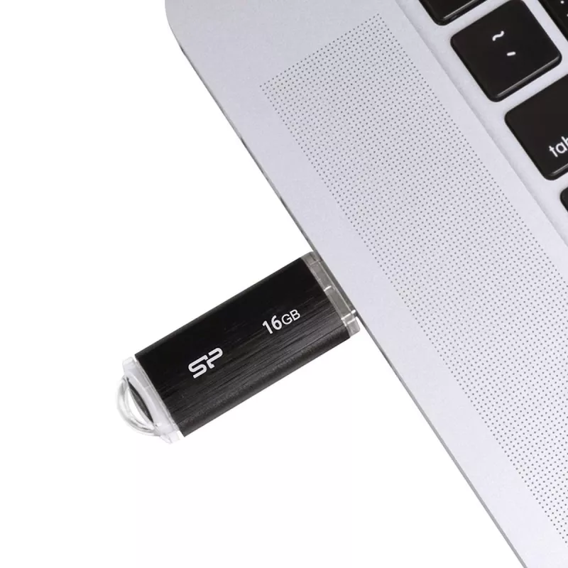 SILICON POWER Ultima U02 - 16GB USB atmintukas - USB 2.0 - Juodas (min. užsakymo kiekis: 30)