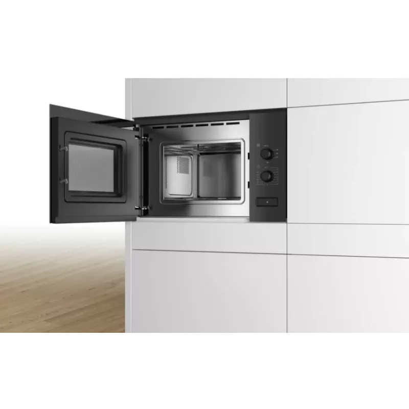 Įmontuojama mikrobangų krosnelė Bosch Serie 4 BFL520MB0 — 800 W, 20 L, sukamoji rankenėlė, juoda