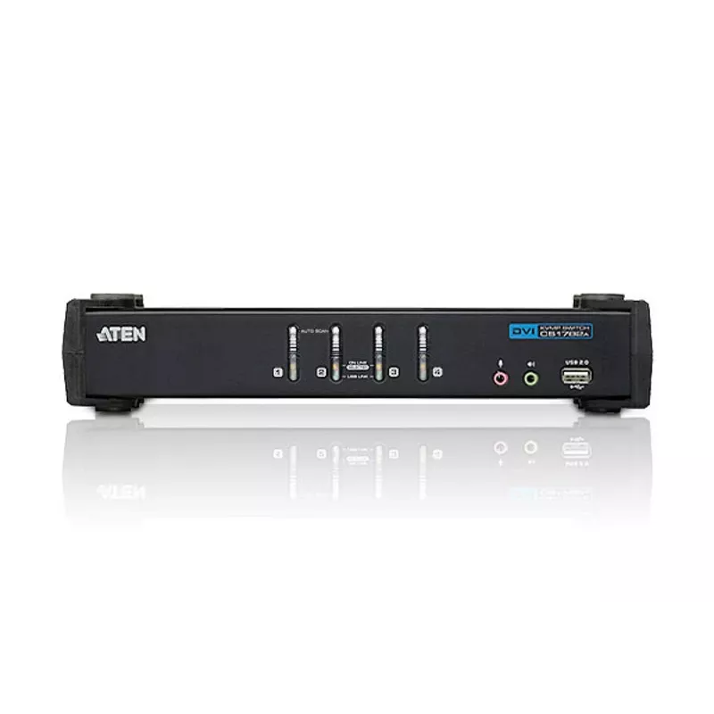 ATEN 4 prievadų USB DVI KVM jungiklis su garsu ir USB 2.0 šakotuvu (įskaitant KVM kabelius)