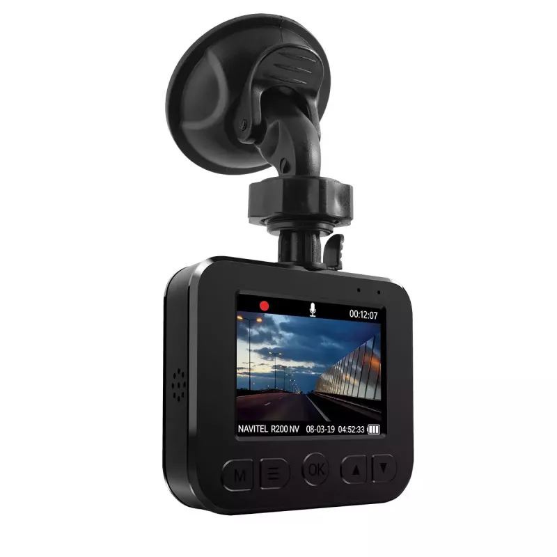 Vaizdo registratorius Navitel R200 NV – Full HD 1920×1080, 140° kampas, 2 colių ekranas, MicroSD iki 64 GB, baterija ir automobilinis maitinimas
