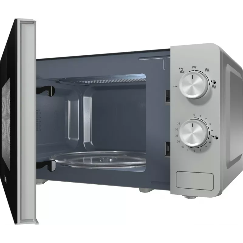 Mikrobangų krosnelė Gorenje MO17E1S — 17 L, 700 W, sukamasis valdiklis, 245 mm padėklas, nerūdijantis plienas/juoda