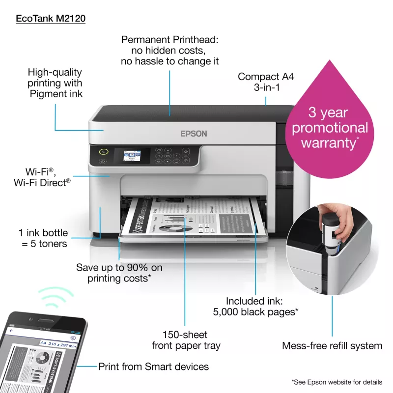 Epson EcoTank ET-M2120 daugiafunkcinis rašalinis spausdintuvas A4, 1440 x 720 DPI, 32 ppm, Wi-Fi