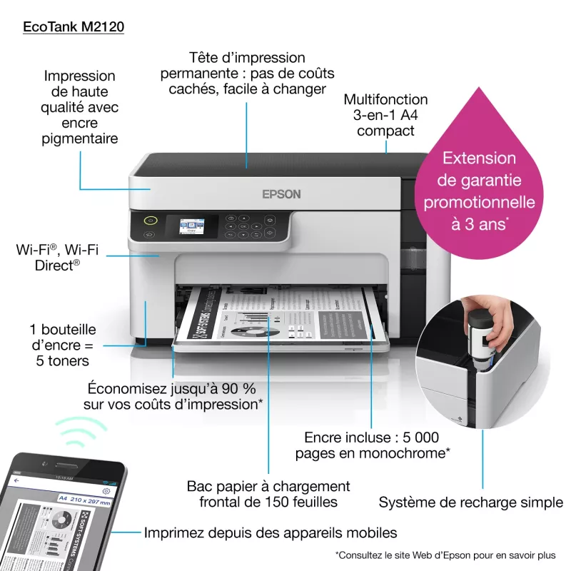 Epson EcoTank ET-M2120 daugiafunkcinis rašalinis spausdintuvas A4, 1440 x 720 DPI, 32 ppm, Wi-Fi