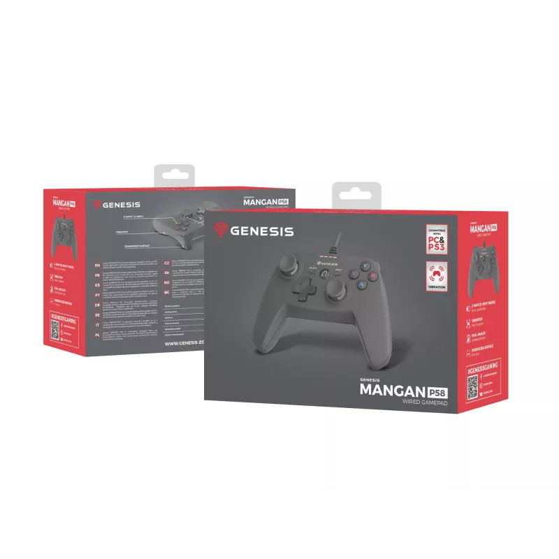 GENESIS P58 juodas USB žaidimų pultas, skirtas PC ir Playstation 3