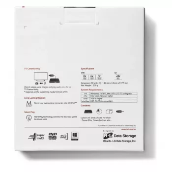 HITACHI-LG DATA STORAGE Slim nešiojamas DVD-rašytuvas GP60NW60 USB 2.0 baltas