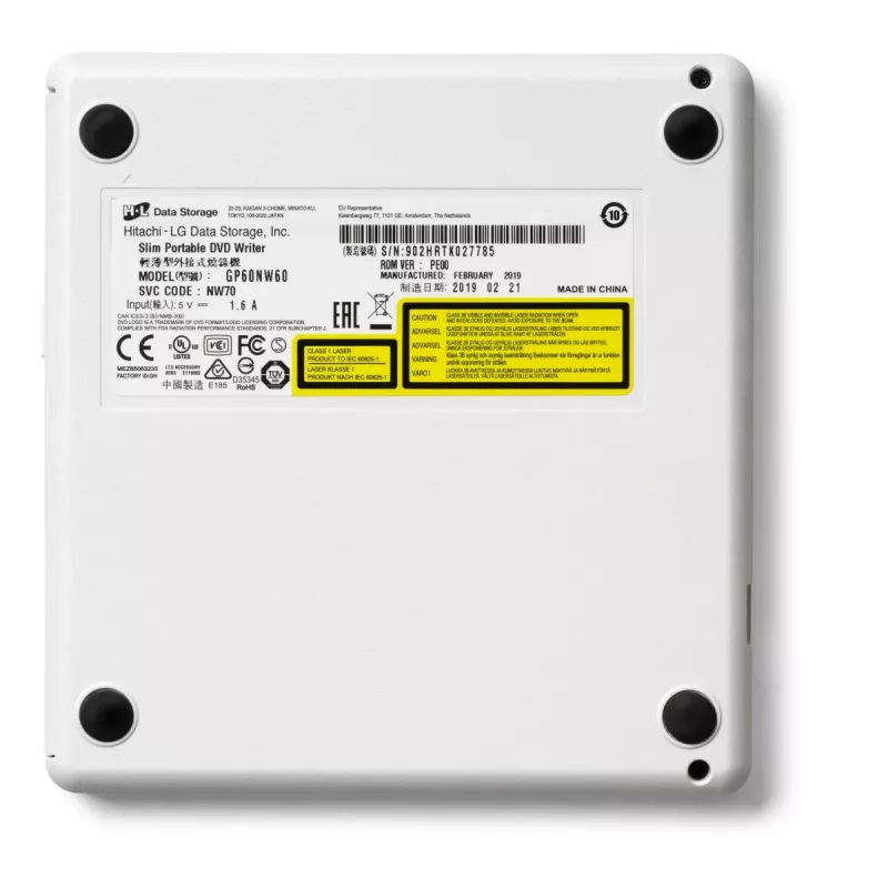 HITACHI-LG DATA STORAGE Slim nešiojamas DVD-rašytuvas GP60NW60 USB 2.0 baltas