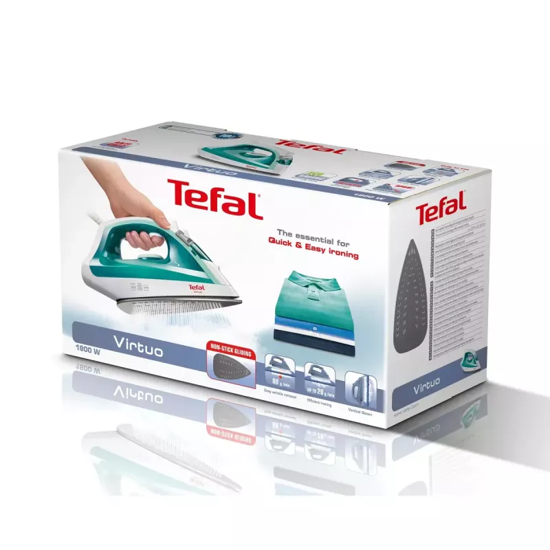 Lyginimo lygintuvas Tefal Virtuo FV1710 — 1800 W, 80 g/min garo stiprinimas, vertikalus garas, žalia/balta