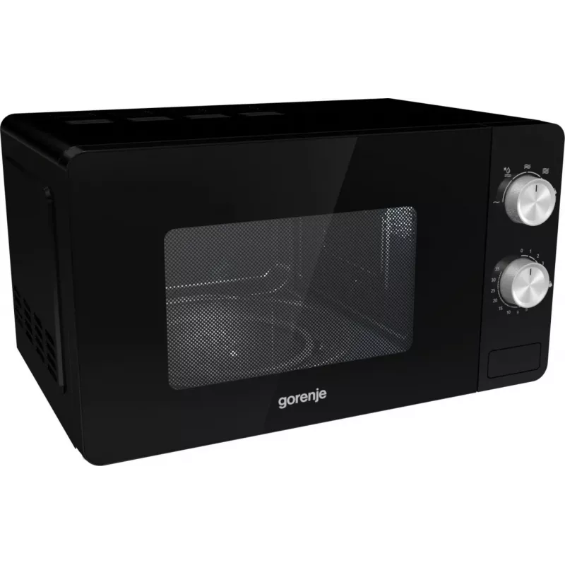 Mikrobangų krosnelė Gorenje MO20E1B — 20 L, 800 W, 5 galios lygiai, 270 mm padėklas, juoda