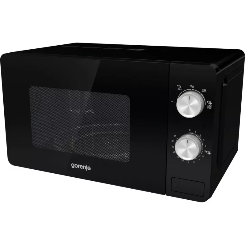 Mikrobangų krosnelė Gorenje MO20E1B — 20 L, 800 W, 5 galios lygiai, 270 mm padėklas, juoda
