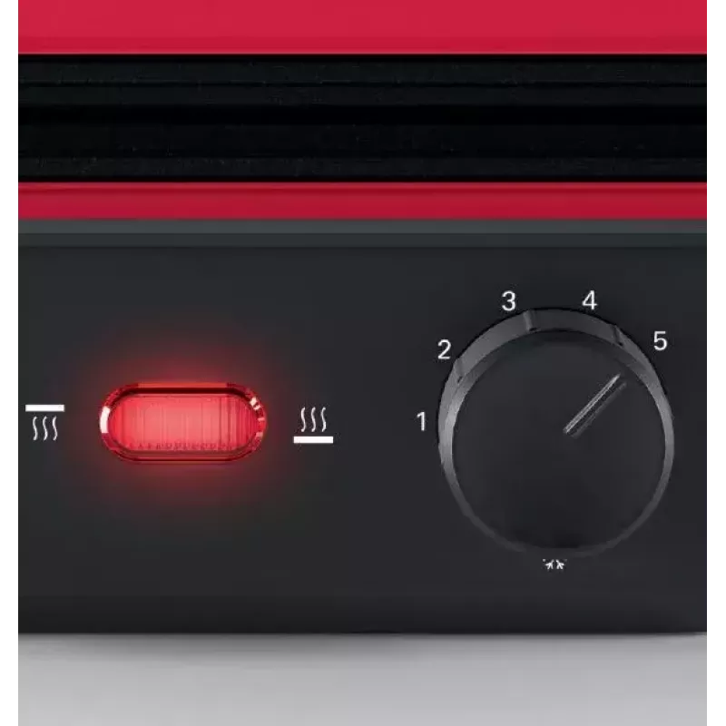 Kontaktinė grilio keptuvė Bosch TCG4104 – 2000 W, stačiakampė, reguliuojamas termostatas, kepimo paviršius 328×238 mm, raudona