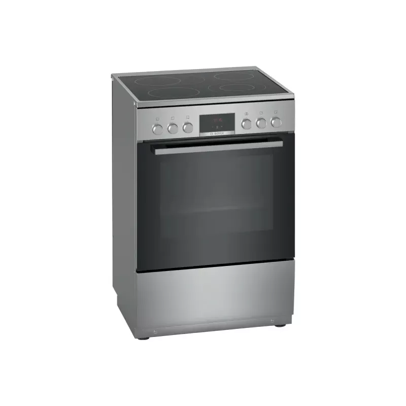 Laisvai pastatoma elektrinė viryklė Bosch Serie 4 HKR39A250U, keraminė kaitlentė 4 zonos, orkaitė 66 L, nerūdijantis plienas, 600 mm