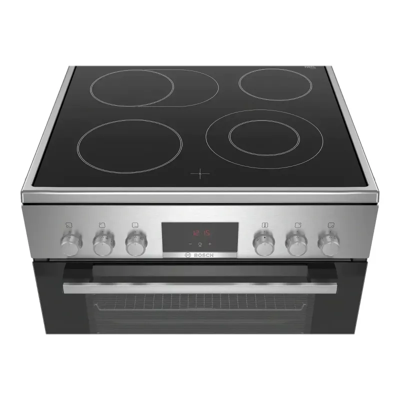 Laisvai pastatoma elektrinė viryklė Bosch Serie 4 HKR39A250U, keraminė kaitlentė 4 zonos, orkaitė 66 L, nerūdijantis plienas, 600 mm