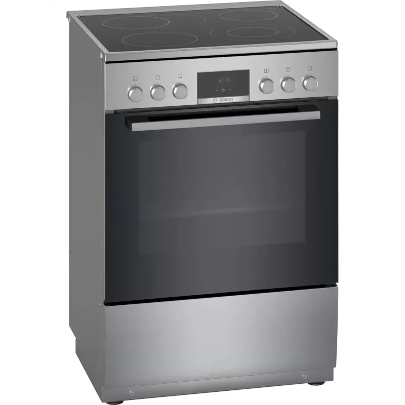 Laisvai pastatoma elektrinė viryklė Bosch Serie 4 HKR39A250U, keraminė kaitlentė 4 zonos, orkaitė 66 L, nerūdijantis plienas, 600 mm