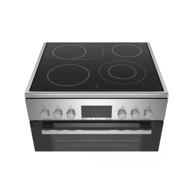 Laisvai pastatoma elektrinė viryklė Bosch Serie 4 HKR39A250U, keraminė kaitlentė 4 zonos, orkaitė 66 L, nerūdijantis plienas, 600 mm