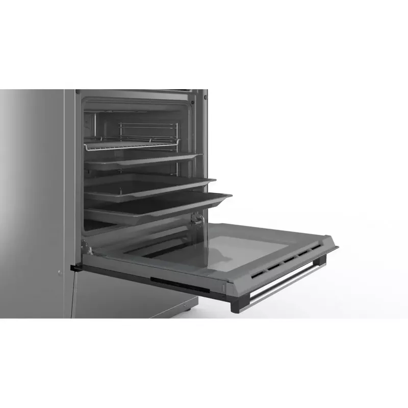 Laisvai pastatoma elektrinė viryklė Bosch Serie 4 HKR39A250U, keraminė kaitlentė 4 zonos, orkaitė 66 L, nerūdijantis plienas, 600 mm