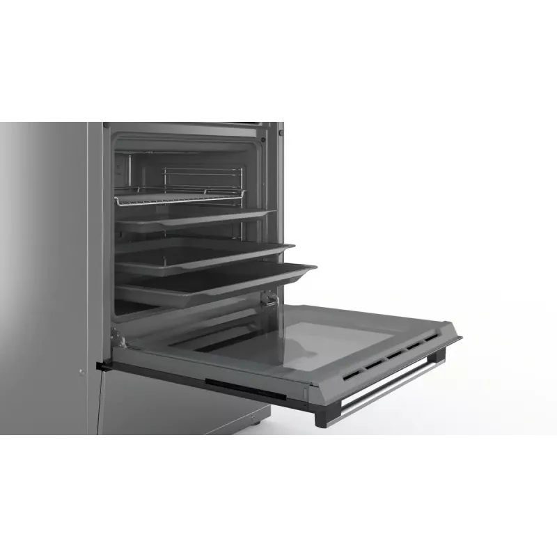 Laisvai pastatoma elektrinė viryklė Bosch Serie 4 HKR39A250U, keraminė kaitlentė 4 zonos, orkaitė 66 L, nerūdijantis plienas, 600 mm