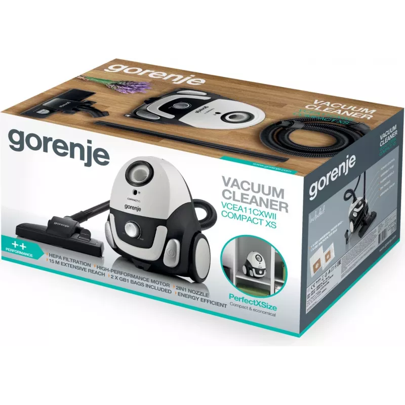 Gorenje VCEA11CXWII 2 L Cilindrinis siurblys Sausas valymas 750 W Dulkių maišelis