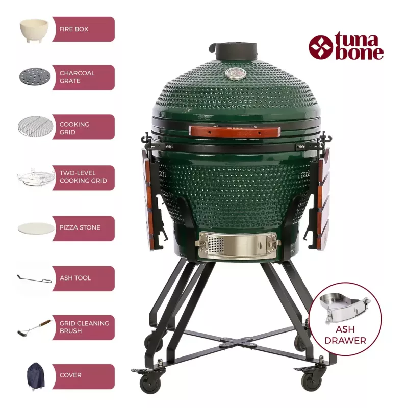 Keraminis kamado grilis TARGUS TBG24GREEN-02 – 24 colių žalias anglinis kepsninė