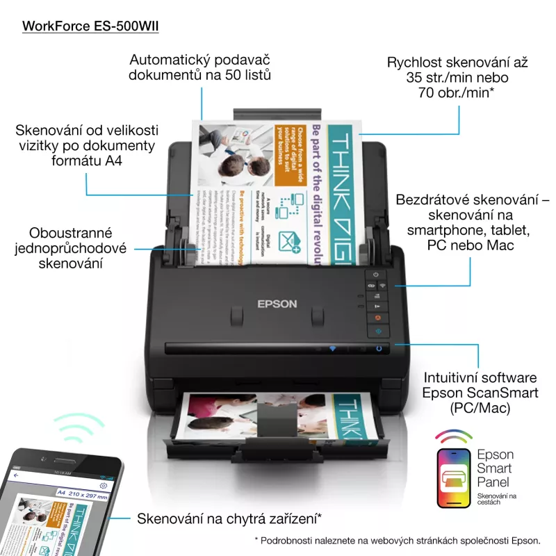 Epson WorkForce ES-500WII lakštinis skaitytuvas 600 x 600 DPI A4 juodas