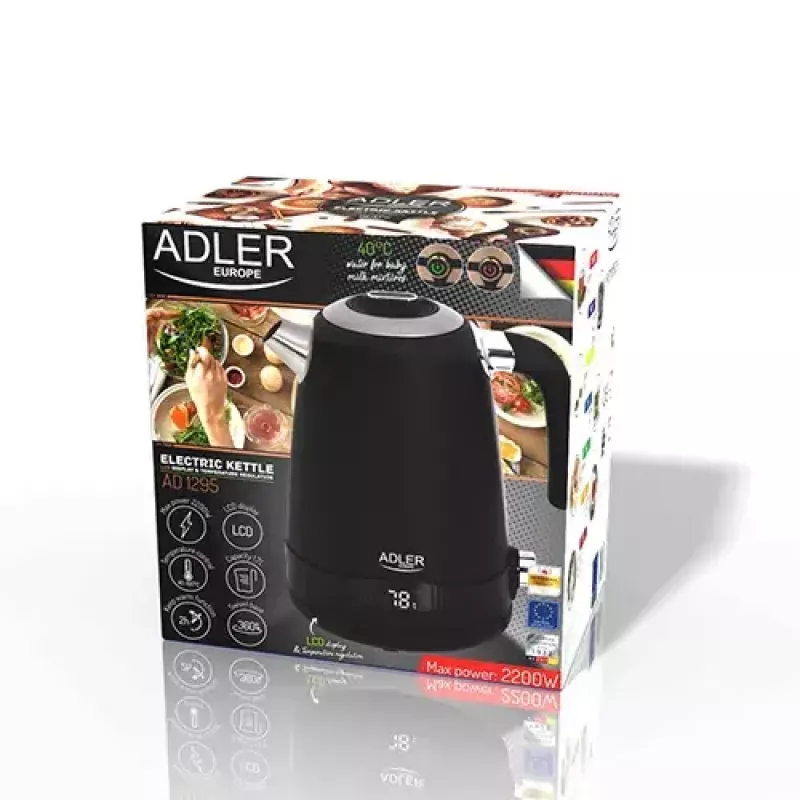 Elektrinis virdulys Adler 1 L 2200 W Juodas Nerūdijantis plienas
