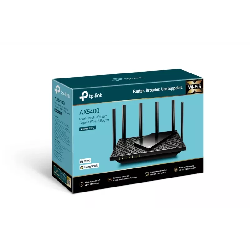 TP-Link Archer AX5400 dviejų juostų gigabitinės Wi-Fi 6 maršrutizatorius, juodas