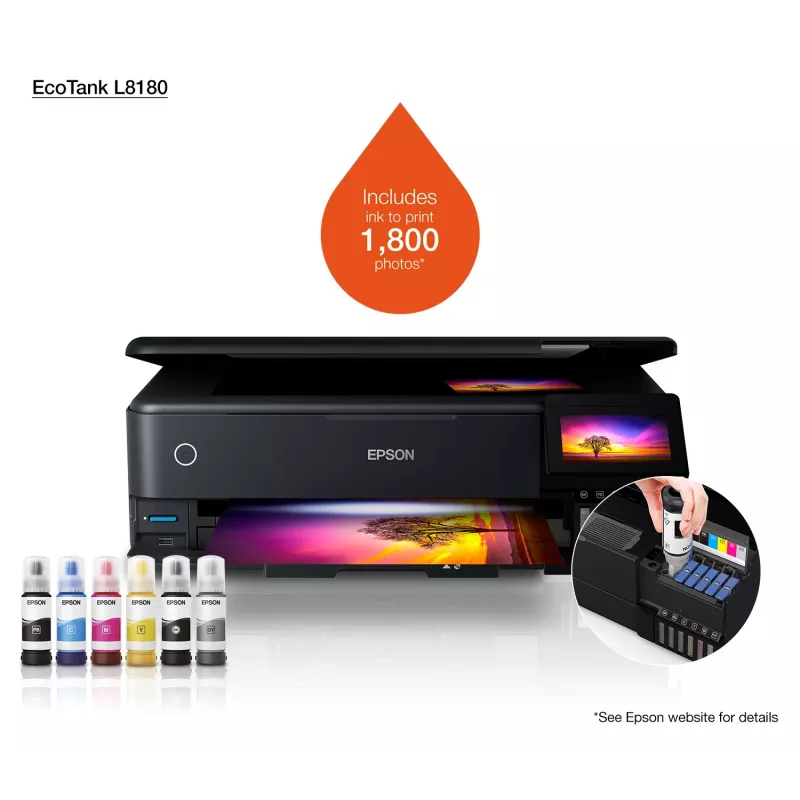 Daugiafunkcinis rašalinis spausdintuvas Epson EcoTank L8180 – A3+, spalvotas, 5760x1440 DPI, 32 ppm, dvipusis, Wi‑Fi, Ethernet