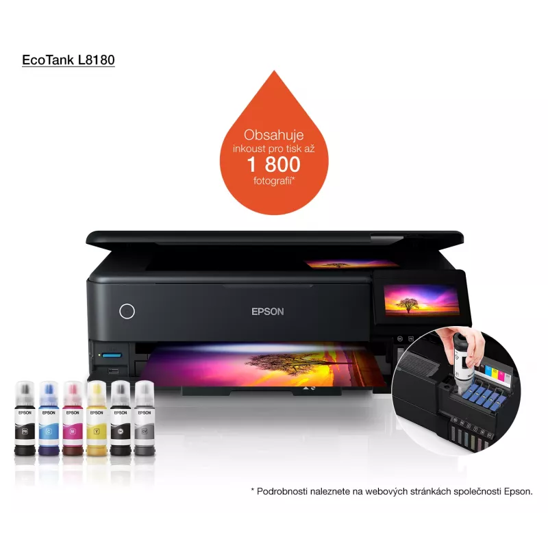 Daugiafunkcinis rašalinis spausdintuvas Epson EcoTank L8180 – A3+, spalvotas, 5760x1440 DPI, 32 ppm, dvipusis, Wi‑Fi, Ethernet