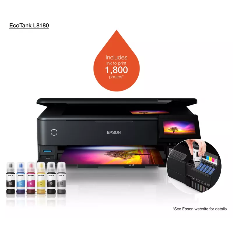 Daugiafunkcinis rašalinis spausdintuvas Epson EcoTank L8180 – A3+, spalvotas, 5760x1440 DPI, 32 ppm, dvipusis, Wi‑Fi, Ethernet