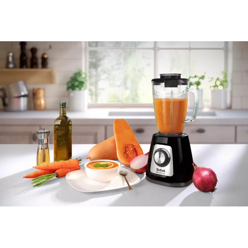 Stalo blenderis Tefal BlendForce II BL4388 — 800 W, 1,25 L stiklinis indas, ledo smulkinimas, juodas/šlifuotas plienas