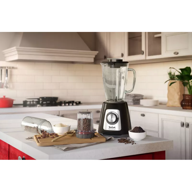 Stalo blenderis Tefal BlendForce II BL4388 — 800 W, 1,25 L stiklinis indas, ledo smulkinimas, juodas/šlifuotas plienas