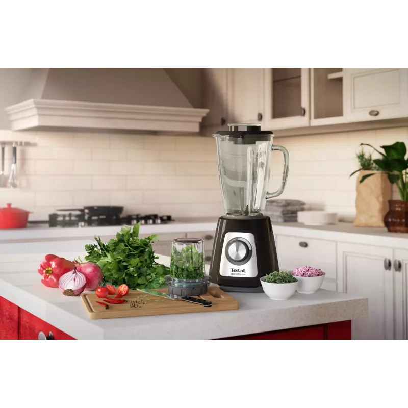 Stalo blenderis Tefal BlendForce II BL4388 — 800 W, 1,25 L stiklinis indas, ledo smulkinimas, juodas/šlifuotas plienas