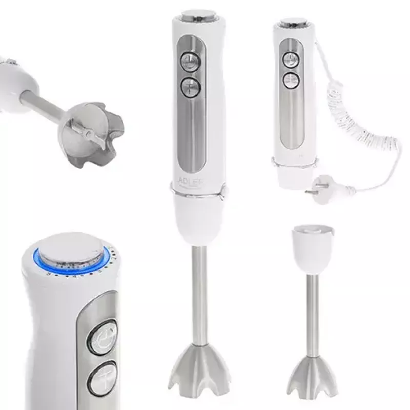 Panardintuvas Adler AD 4625w – rankinis blenderis, 5 greičiai, turbo, 1500 W, nerūdijančio plieno antgalis, sidabrinis/baltas