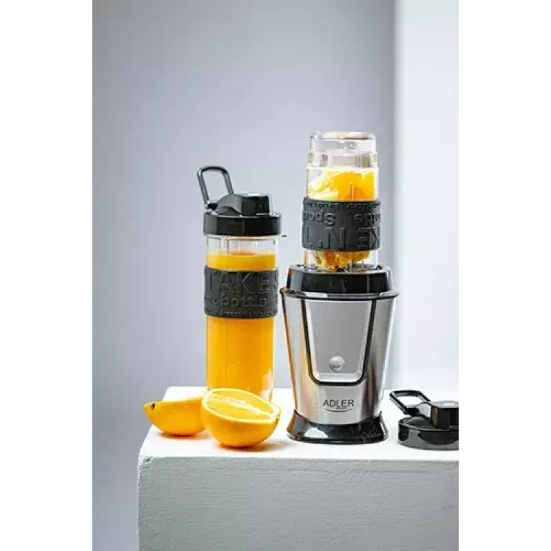 Sportinis blenderis Adler AD 4081 – nešiojamas asmeninis blenderis, 800 W, 0,57 L, nerūdijančio plieno peilis, 2 buteliai