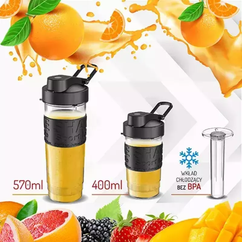 Sportinis blenderis Adler AD 4081 – nešiojamas asmeninis blenderis, 800 W, 0,57 L, nerūdijančio plieno peilis, 2 buteliai
