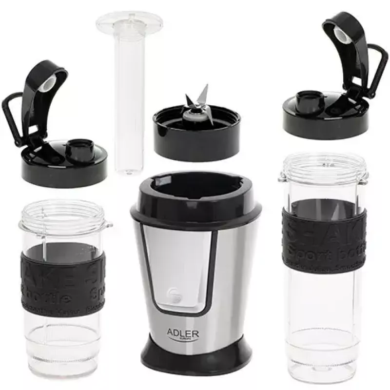 Sportinis blenderis Adler AD 4081 – nešiojamas asmeninis blenderis, 800 W, 0,57 L, nerūdijančio plieno peilis, 2 buteliai
