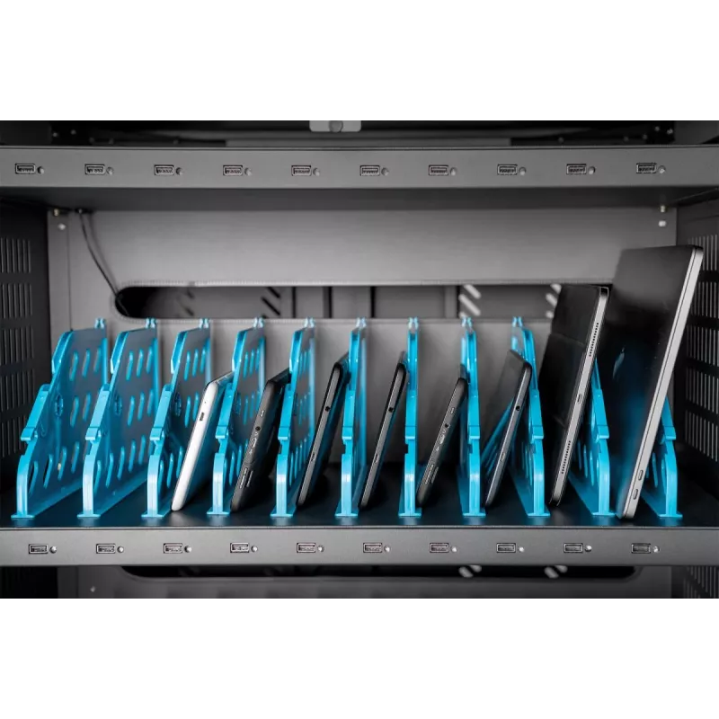DIGITUS Įkrovimo vežimėlis 30 vietų, 15,6 col., juodas 1100 x 700 x 650 mm, su USB, PDU, ventiliatoriumi