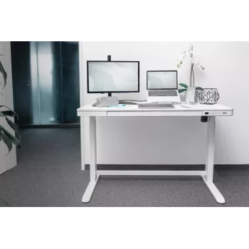 DIGITUS elektrinis reguliuojamo aukščio stalas 120x60x12 cm su USB, baltas