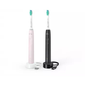 Philips Sonicare 3100 serijos HX3675/15 2 vnt. komplektas – juoda ir rožinė