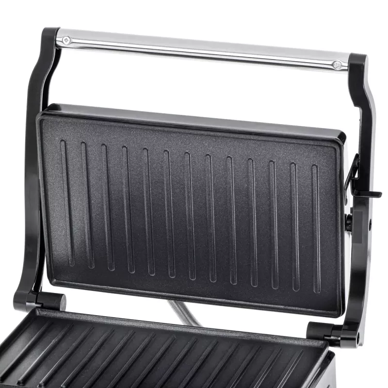 Kontaktinis grilis Adler AD 3052 stačiakampis plienas/juoda, 1200 W, grotelės viršuje, užrakinamas dangtis