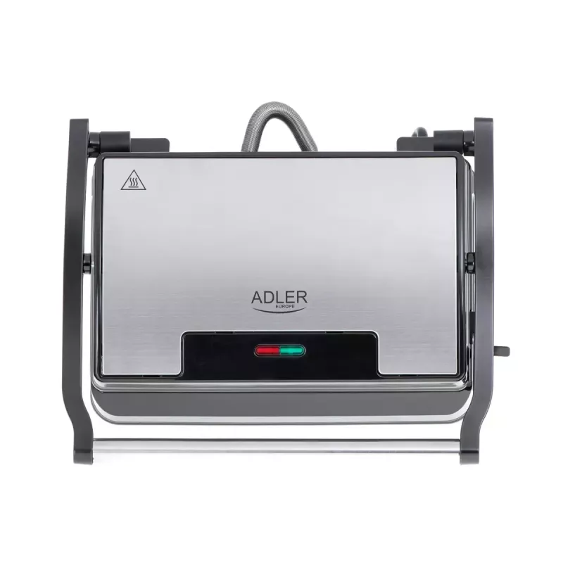 Kontaktinis grilis Adler AD 3052 stačiakampis plienas/juoda, 1200 W, grotelės viršuje, užrakinamas dangtis