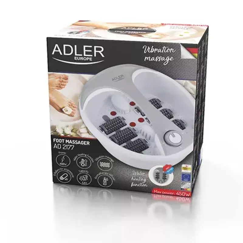Pėdų vonelė Adler AD 2177 – infraraudonųjų spindulių pėdų masažuoklis su šiluma, vibracija, burbulais, 450 W, 5,6 l talpa, ergonomiška rankena