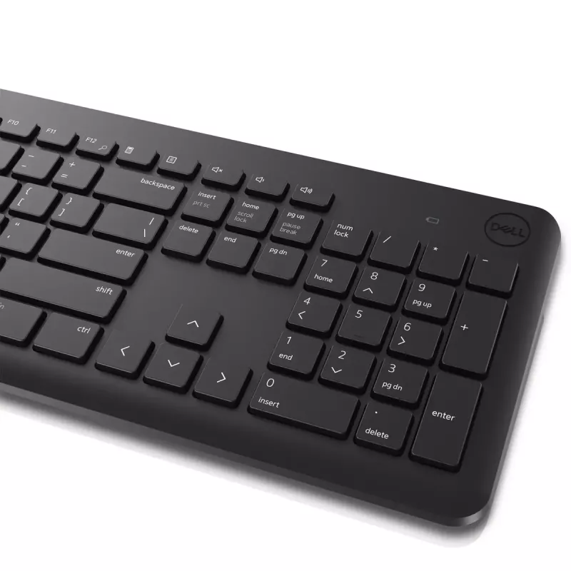 Belaidis klaviatūros ir pelės rinkinys Dell KM3322W — Pilno dydžio QWERTY, RF belaidis, juodas, biurui