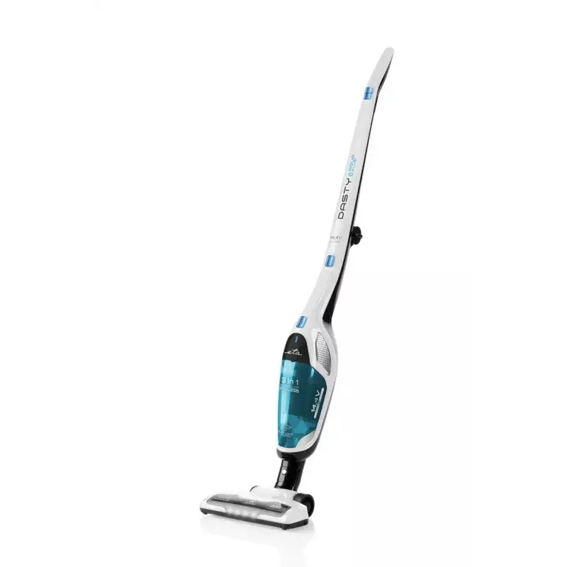 Belaidis dulkių siurblys ETA Dasty AquaPlus ETA344790010 — 95 W variklis, 14,4 V baterija, iki 45 min, rankinis ir lazdelinis, baltas/mėlynas