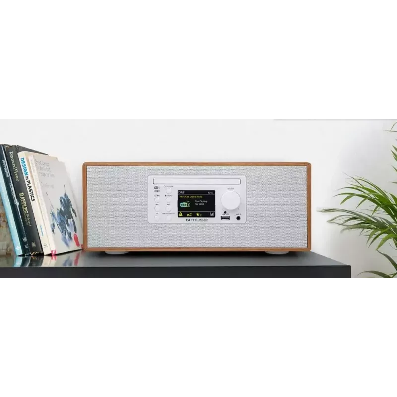 Asmeninis radijo imtuvas Muse M-695 DBTW – DAB/DAB+/FM skaitmeninis siųstuvas, 2,8 colio TFT, 60 W RMS, AC/DC, medžio/baltos spalvos