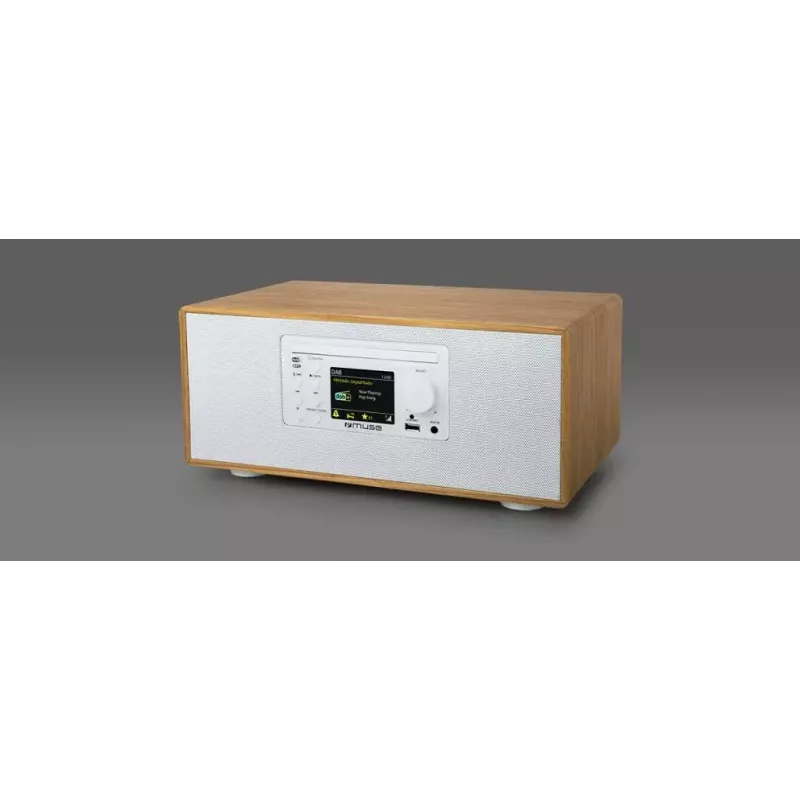 Asmeninis radijo imtuvas Muse M-695 DBTW – DAB/DAB+/FM skaitmeninis siųstuvas, 2,8 colio TFT, 60 W RMS, AC/DC, medžio/baltos spalvos