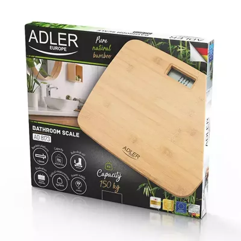Svarstyklės elektroninės asmeninės Adler AD 8173 su bambukine platforma