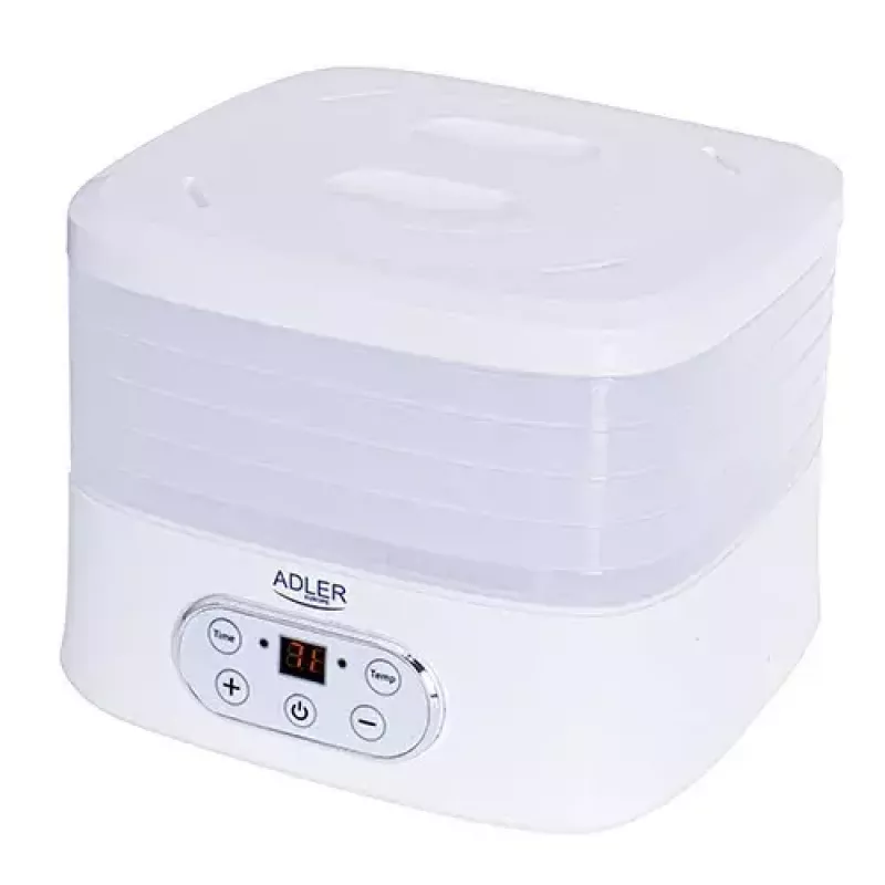Džiovintuvas ADLER AD 6658, 5 padėklų, LCD laikmatis 70h, 35–70°C, 230W (maks. 550W), baltas