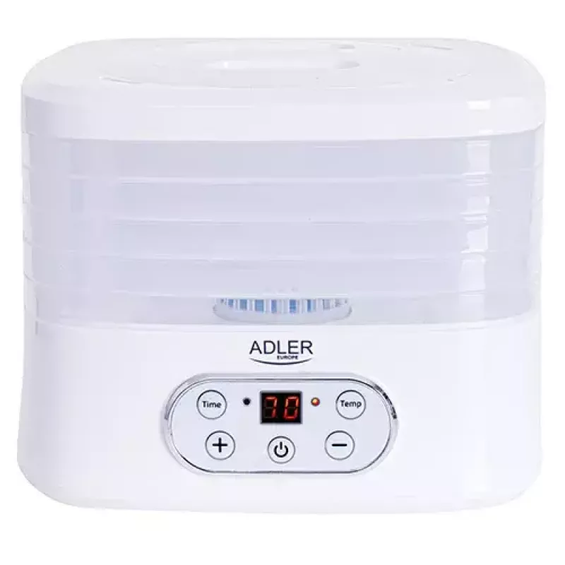 Džiovintuvas ADLER AD 6658, 5 padėklų, LCD laikmatis 70h, 35–70°C, 230W (maks. 550W), baltas