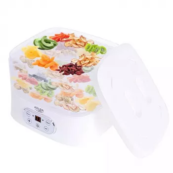 Džiovintuvas ADLER AD 6658, 5 padėklų, LCD laikmatis 70h, 35–70°C, 230W (maks. 550W), baltas